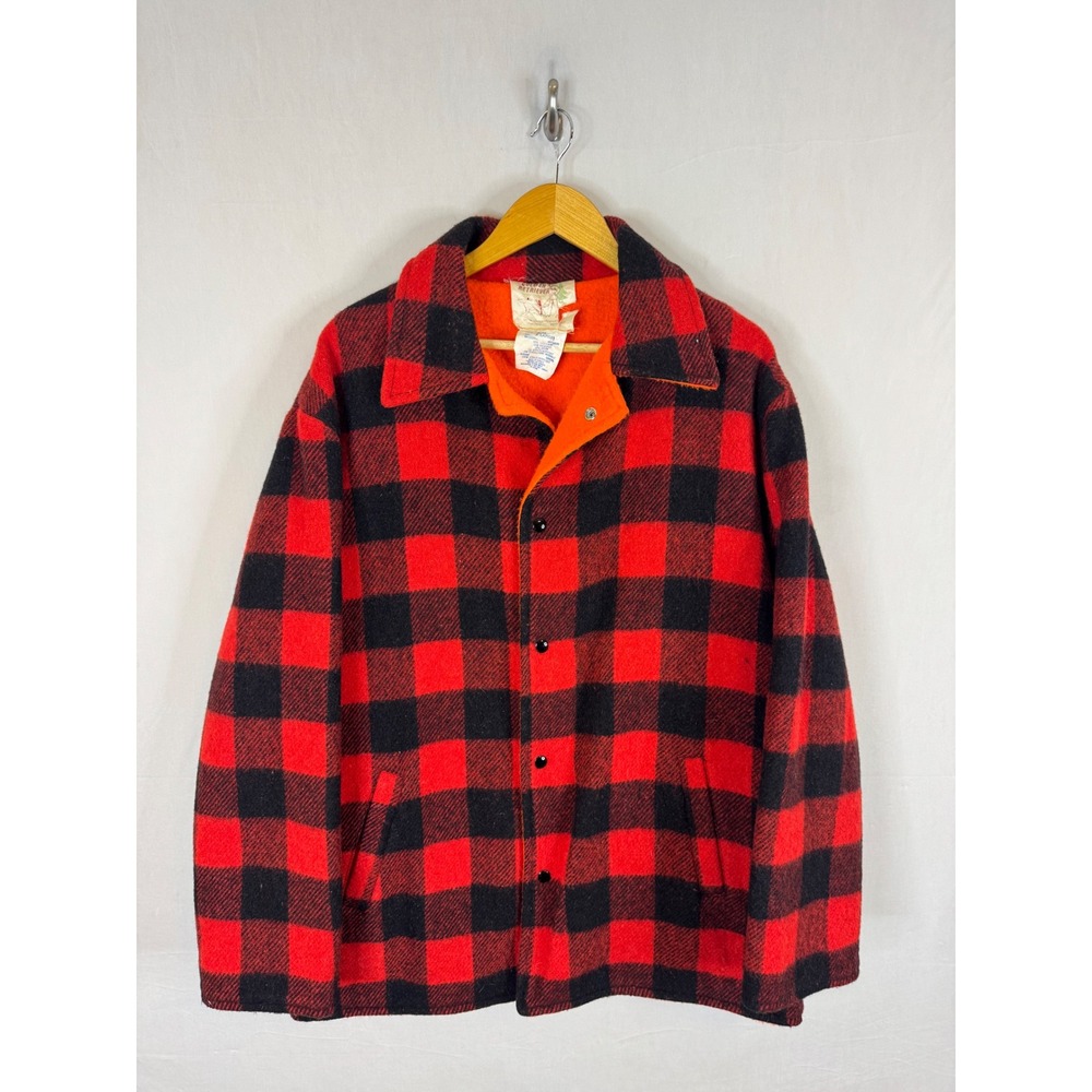 Vintage Golden Retriever Red Buffalo Plaid Wool Blend Hunting Jacket Mens XL